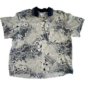 Catalina Collection Vintage 16 Abstract Print Button Up‎ Short Sleeve Polo Shirt